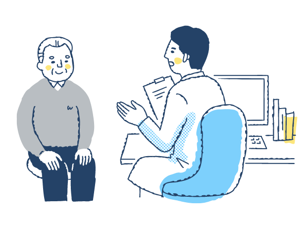 診察を受ける老年期の男性のイラスト