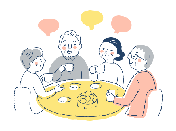 会話をする老年期の人物たちのイラスト